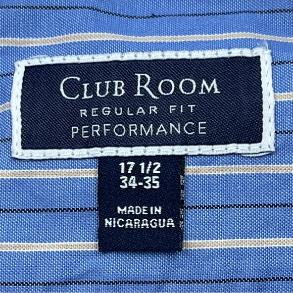 Club Room Shirt Adult Size 17.5 XL Blue Tan Striped Button Up Performance Men - Picture 5 of 14